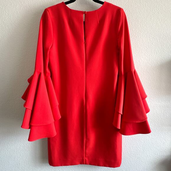 Milly June Ruffle Sleeve Red Cocktail Shift Dress Women’s Size 4 - Picture 7 of 14